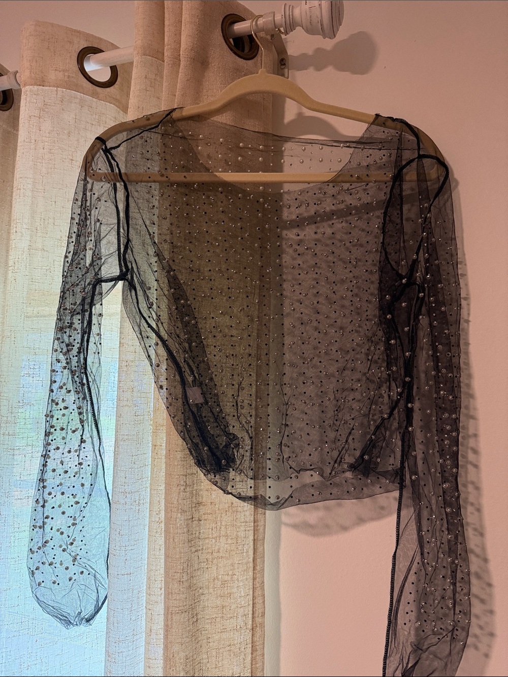 Sheer Black Polka Dot Long Sleeve Crop Top